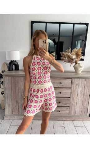 short crochet beige rose maille look mode tendance grecy