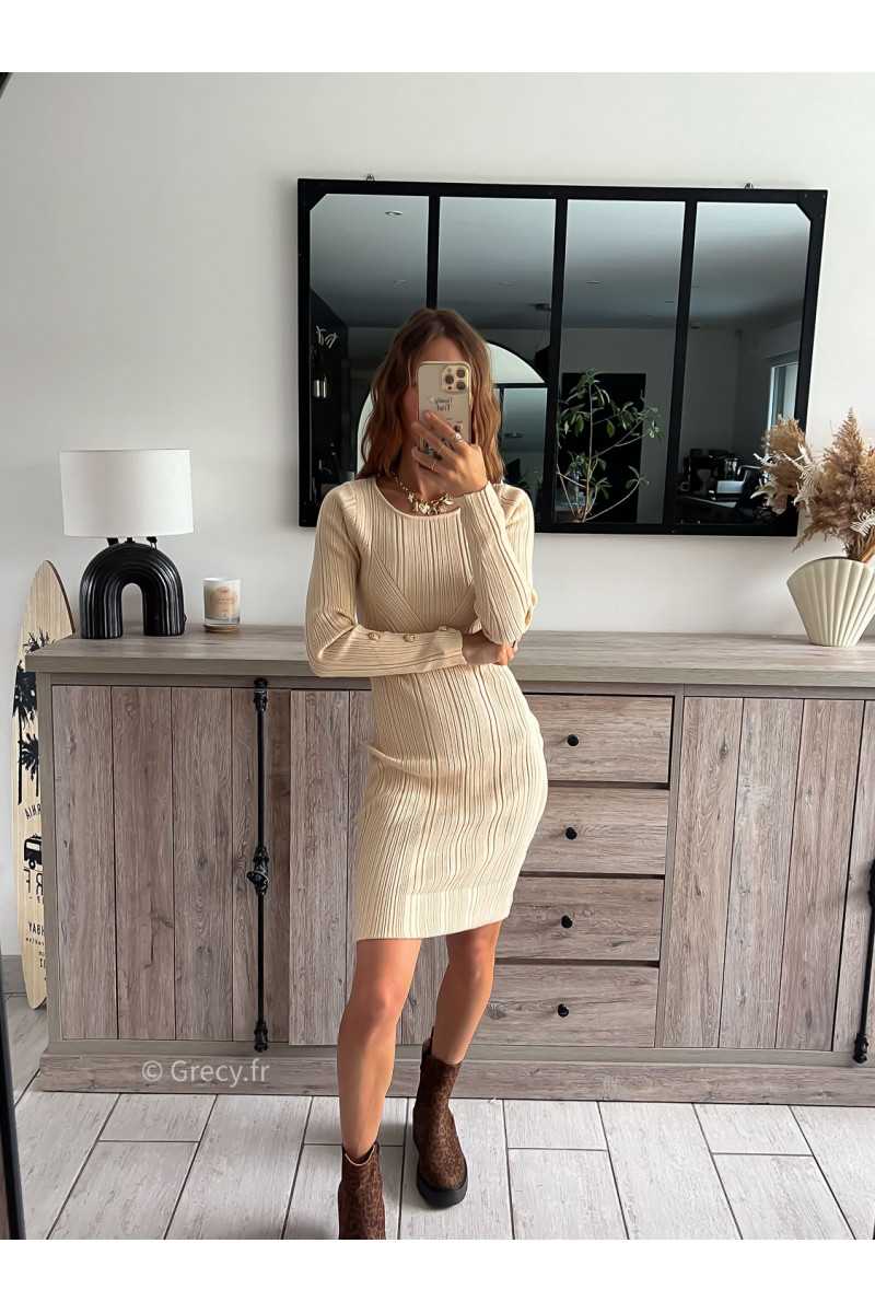 robe pull beige automne 2024 tendance look ootd grecy