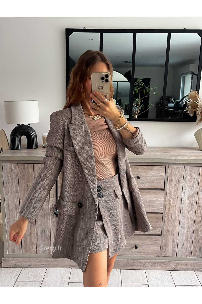 blazer oversize marron chevron laine hiver tendance automne rentrée 2024 style mode ootd grecy