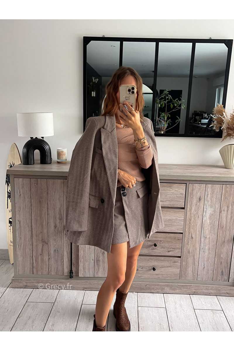 blazer oversize marron chevron laine hiver tendance automne rentrée 2024 style mode ootd grecy