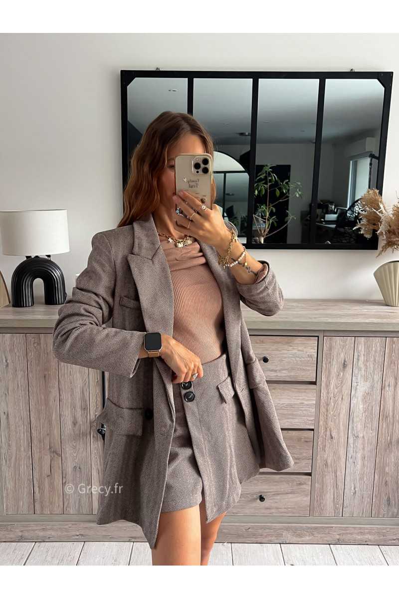 blazer oversize marron chevron laine hiver tendance automne rentrée 2024 style mode ootd grecy