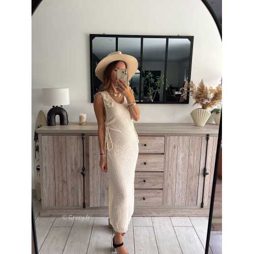 Robe longue Estelle écru crochet