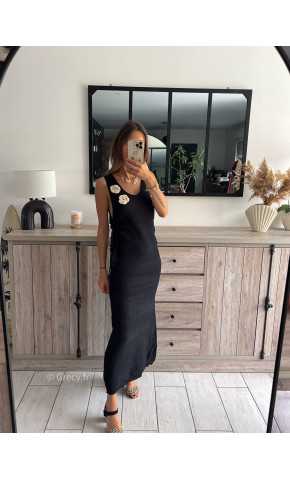 robe longue noire maille crochet roses relief fleurs plage chic tendance 2024 style mode ootd grecy
