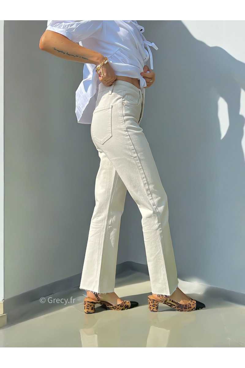Jean écru cropped flare beige chic tendance automne rentrée 2024 style mode ootd grecy