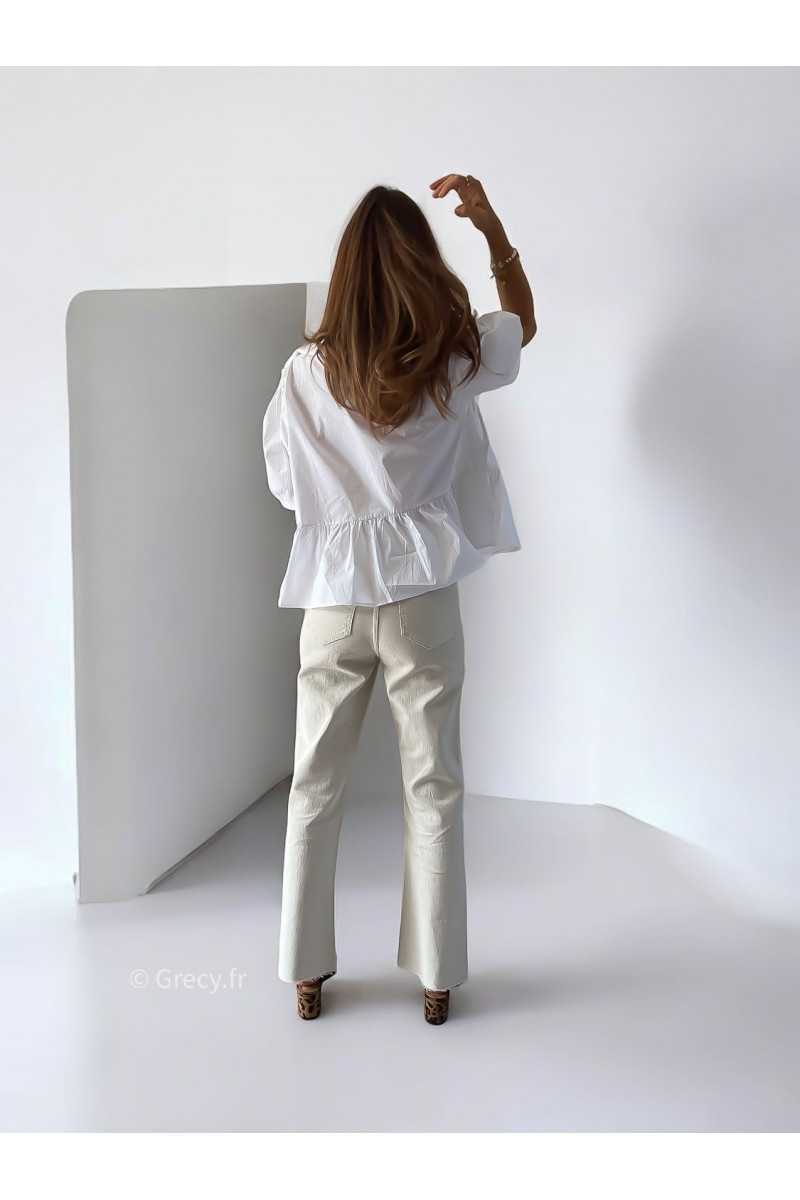 Jean écru cropped flare beige chic tendance automne rentrée 2024 style mode ootd grecy