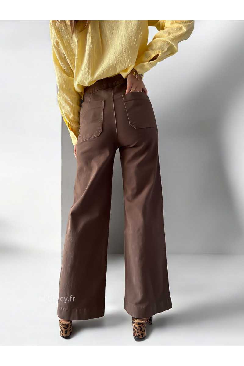 Jean marron ankle wide boutons dorés flare évasé taille haute tendance automne rentrée 2024 style mode ootd grecy
