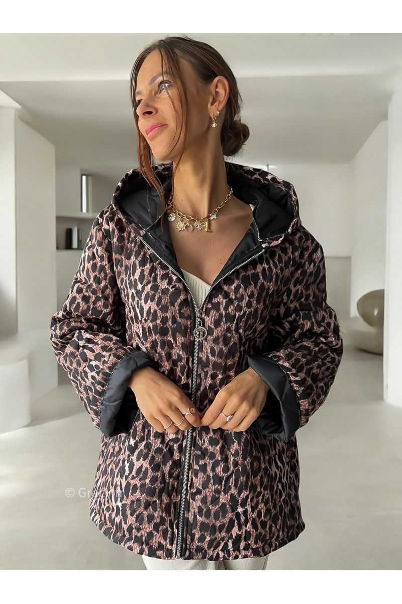 Veste matelassée léopard oversize capuche automne hiver 2024 mode tendance grecy ootd outfit look chic