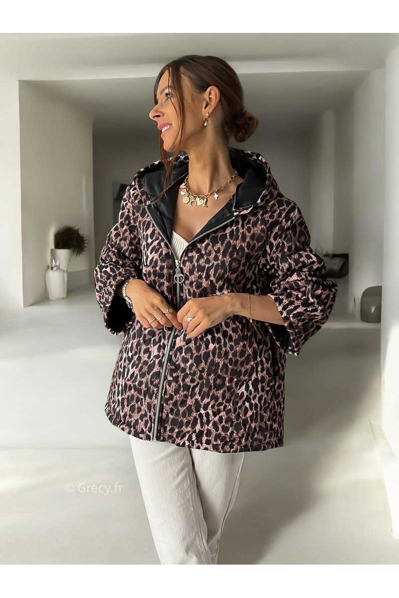 Veste matelassée léopard oversize capuche automne hiver 2024 mode tendance grecy ootd outfit look chic