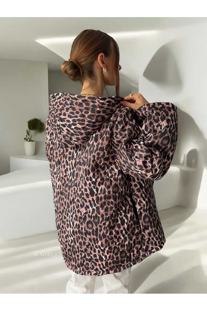 Veste matelassée léopard oversize capuche automne hiver 2024 mode tendance grecy ootd outfit look chic