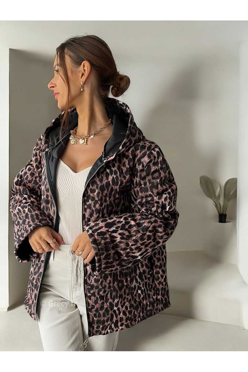 Veste matelassée léopard oversize capuche automne hiver 2024 mode tendance grecy ootd outfit look chic