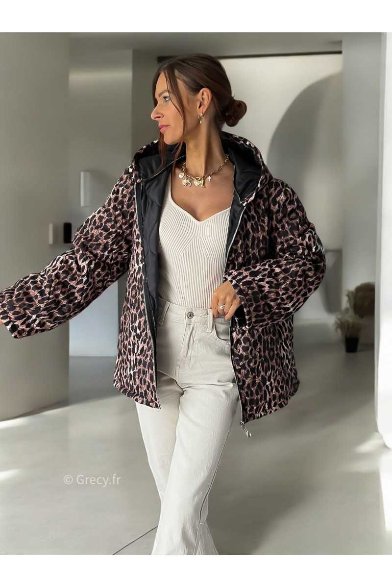 Veste matelassée léopard oversize capuche automne hiver 2024 mode tendance grecy ootd outfit look chic