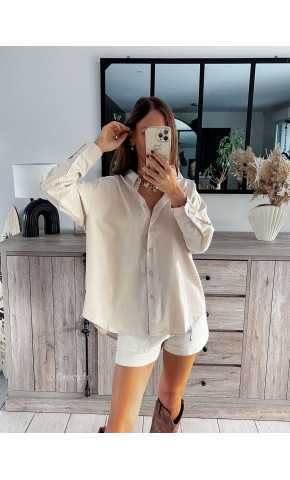 Chemise beige asymétrique satinée claire blanche écru chic grecy mode ootd tenue outfit look automne 2024