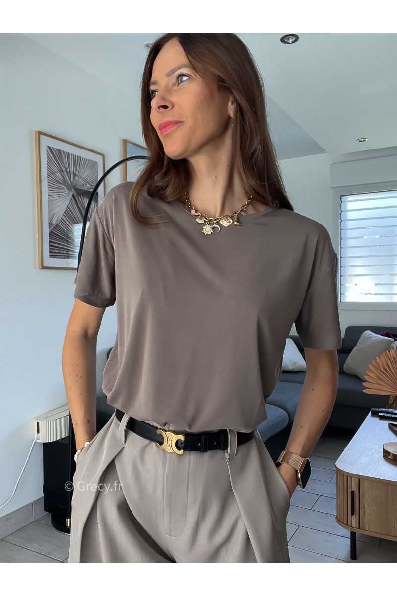 t-shirt basique taupe qualité chic grecy mode ootd tenue outfit look automne 2024