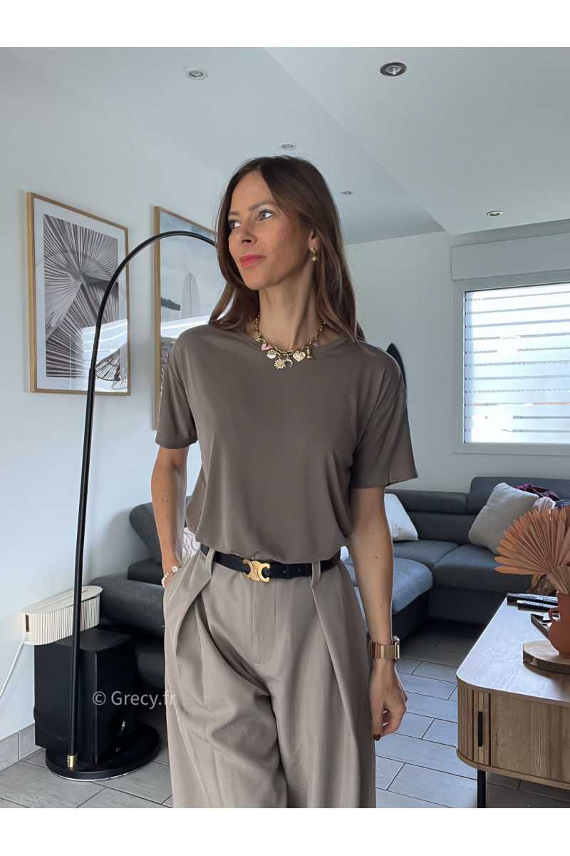 t-shirt basique taupe qualité chic grecy mode ootd tenue outfit look automne 2024