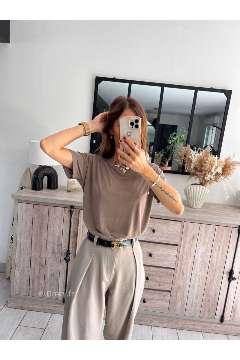 t-shirt basique taupe qualité chic grecy mode ootd tenue outfit look automne 2024