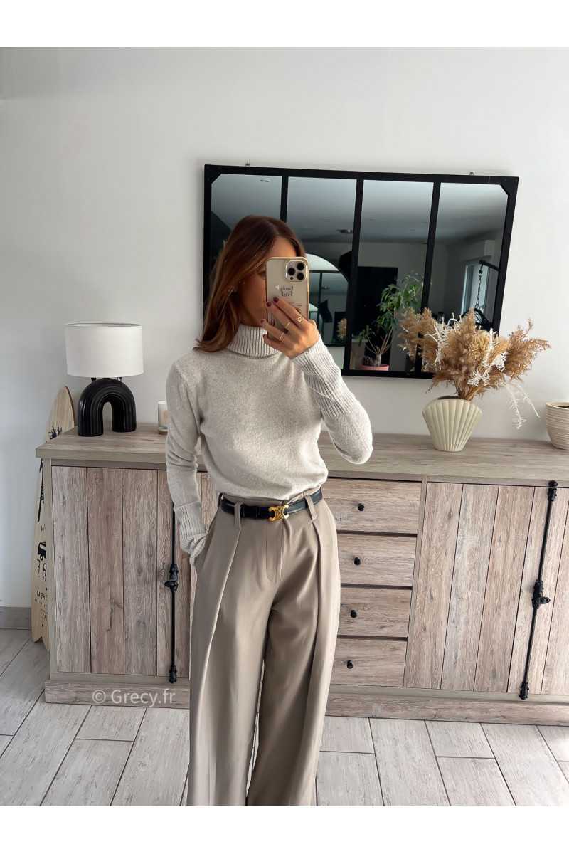 pull col roulé montant beige doux qualité chic grecy mode ootd tenue outfit look automne 2024