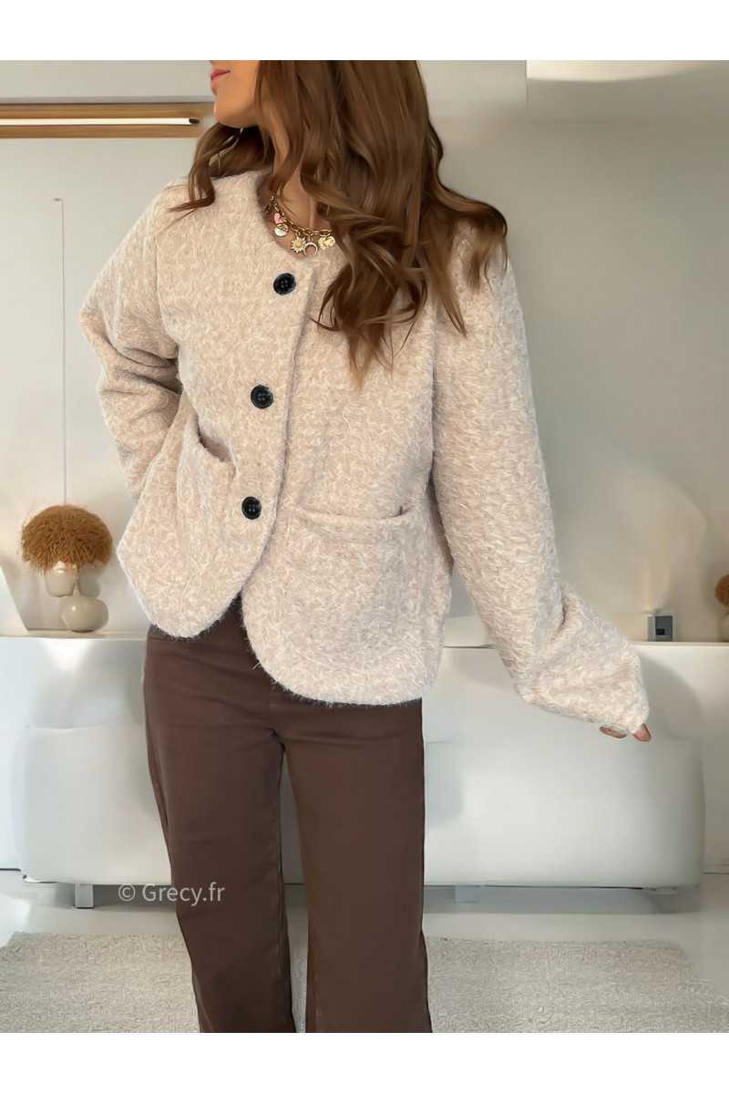 Veste effet laine beige boutonné mode tendance grecy mode outfit look automne hiver