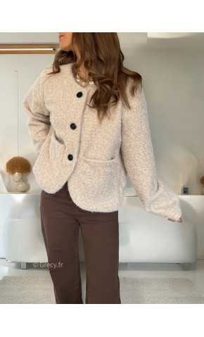 Veste effet laine beige boutonné mode tendance grecy mode outfit look automne hiver