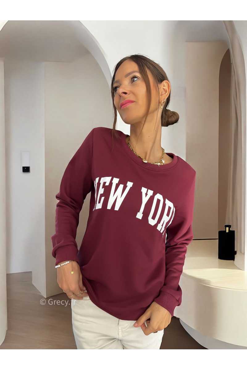 Sweat bordeaux New York automne hiver mode grecy tendance look