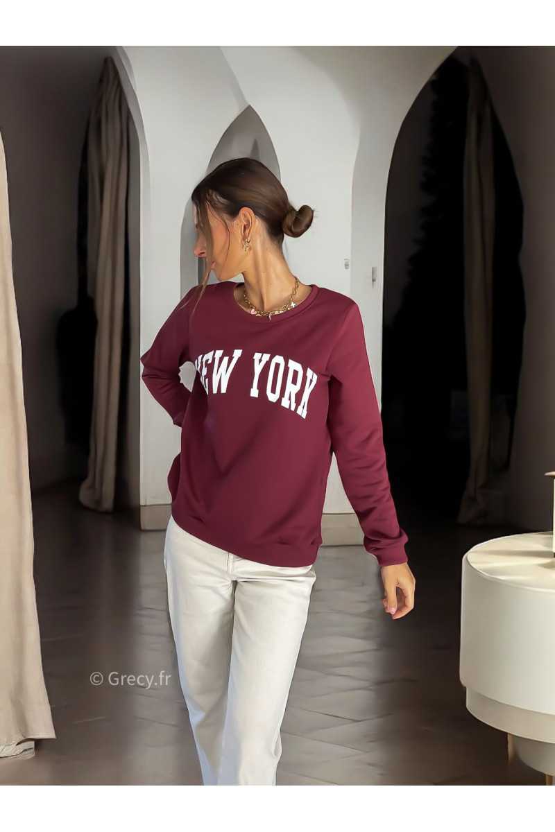 Sweat bordeaux New York automne hiver mode grecy tendance look