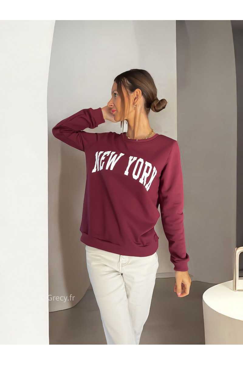 Sweat bordeaux New York automne hiver mode grecy tendance look
