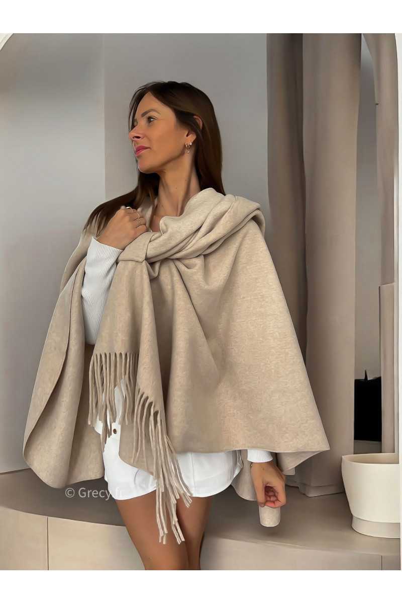 poncho laine franges beige tendance mode grecy look automne hiver 2024