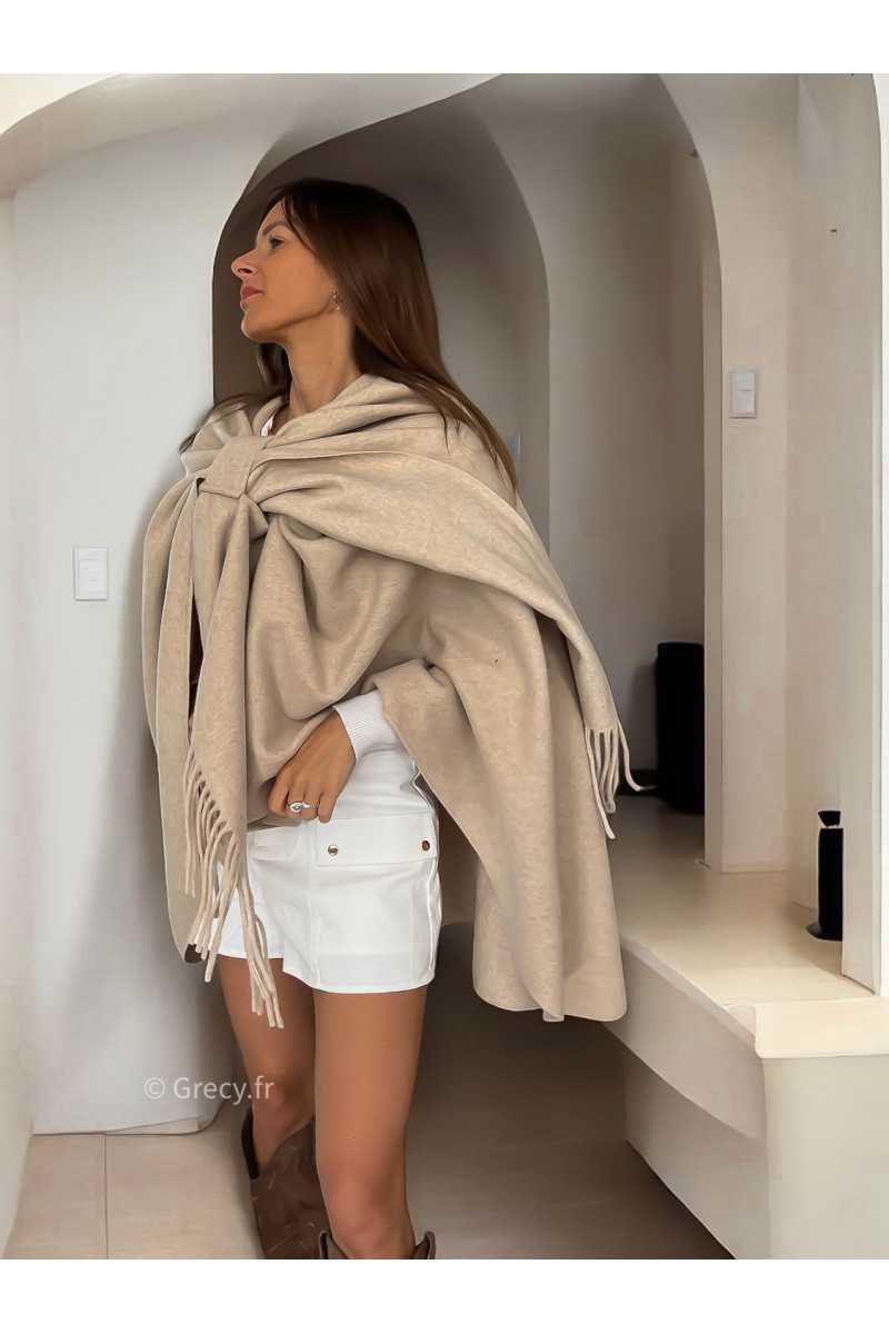 poncho laine franges beige tendance mode grecy look automne hiver 2024