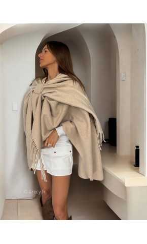 poncho laine franges beige tendance mode grecy look automne hiver 2024