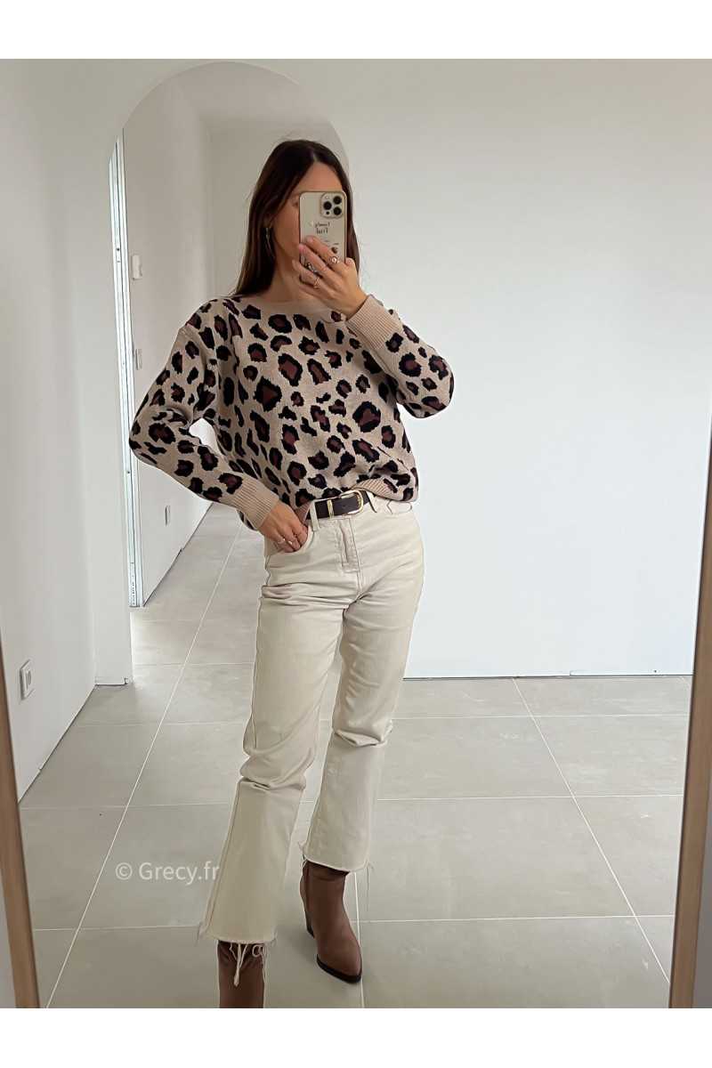 pull léopard col rond grecy mode look tendance tenue automne hiver