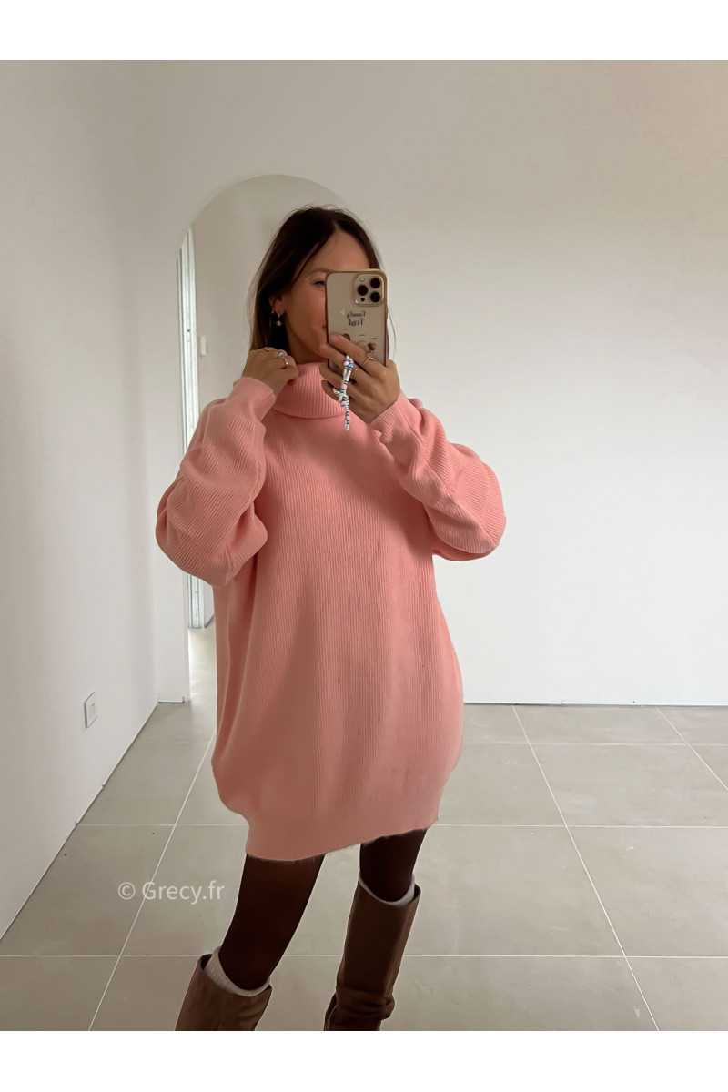 robe pull rose col roulé grecy mode look tendance tenue automne hiver