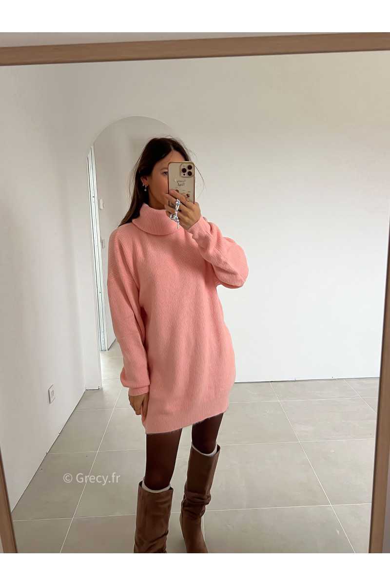 robe pull rose col roulé grecy mode look tendance tenue automne hiver