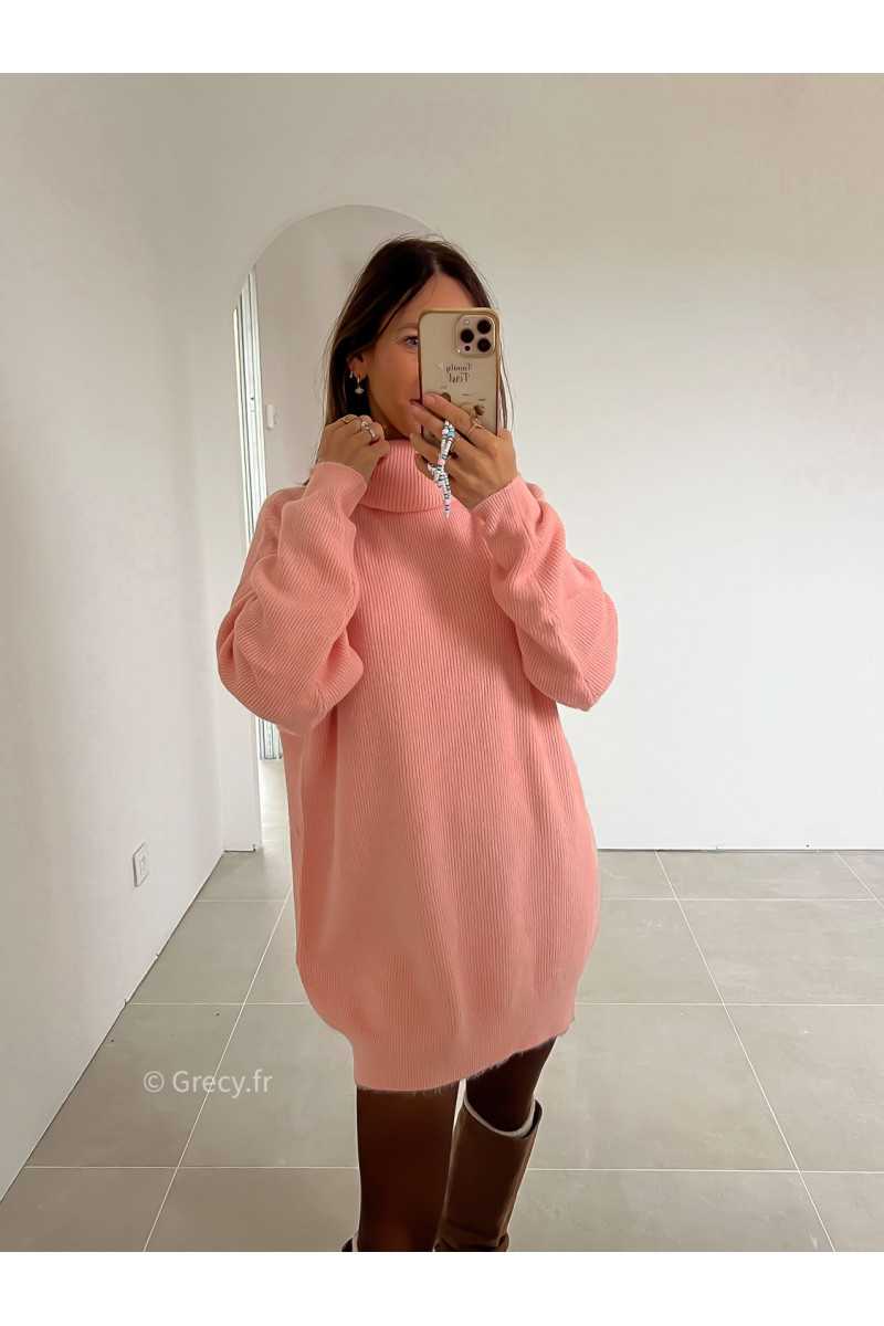 robe pull rose col roulé grecy mode look tendance tenue automne hiver