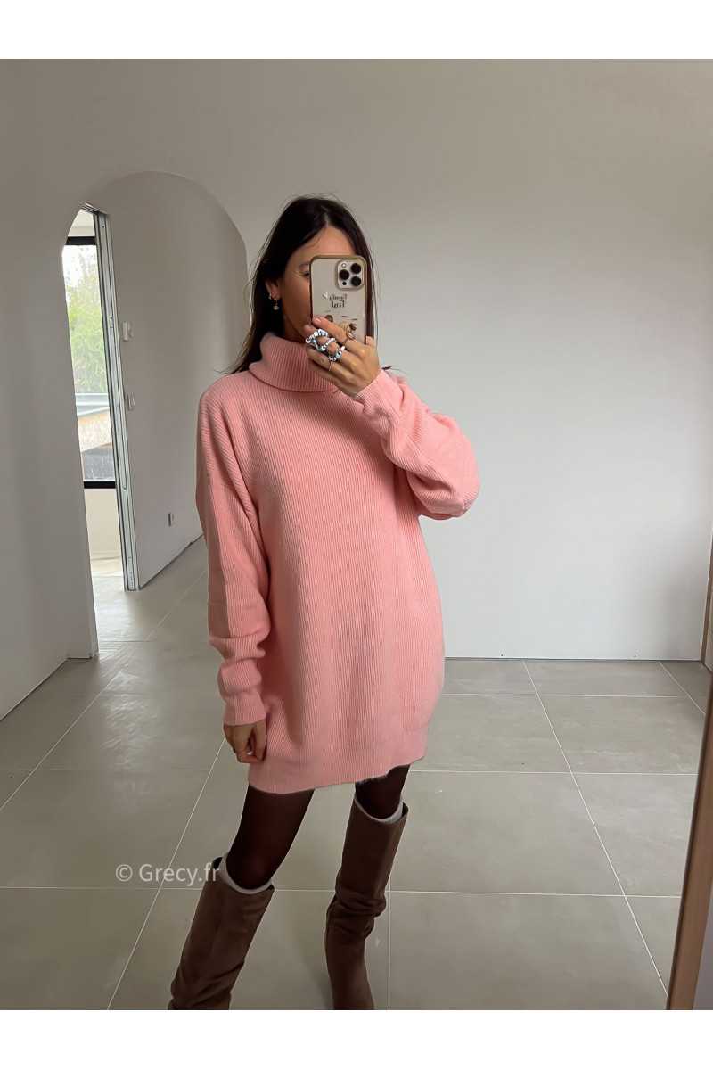 robe pull rose col roulé grecy mode look tendance tenue automne hiver