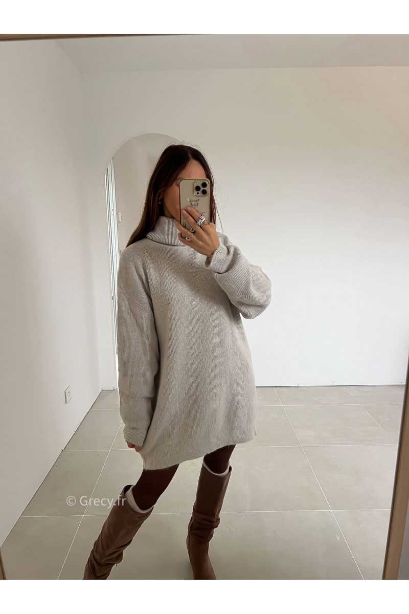 Robe pull col roulé beige discount