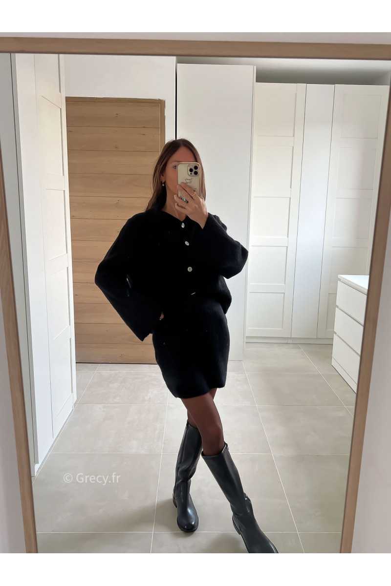 Ensemble maille jupe et gilet laine mode tendance look grecy automne hiver 2024 2025 chaud