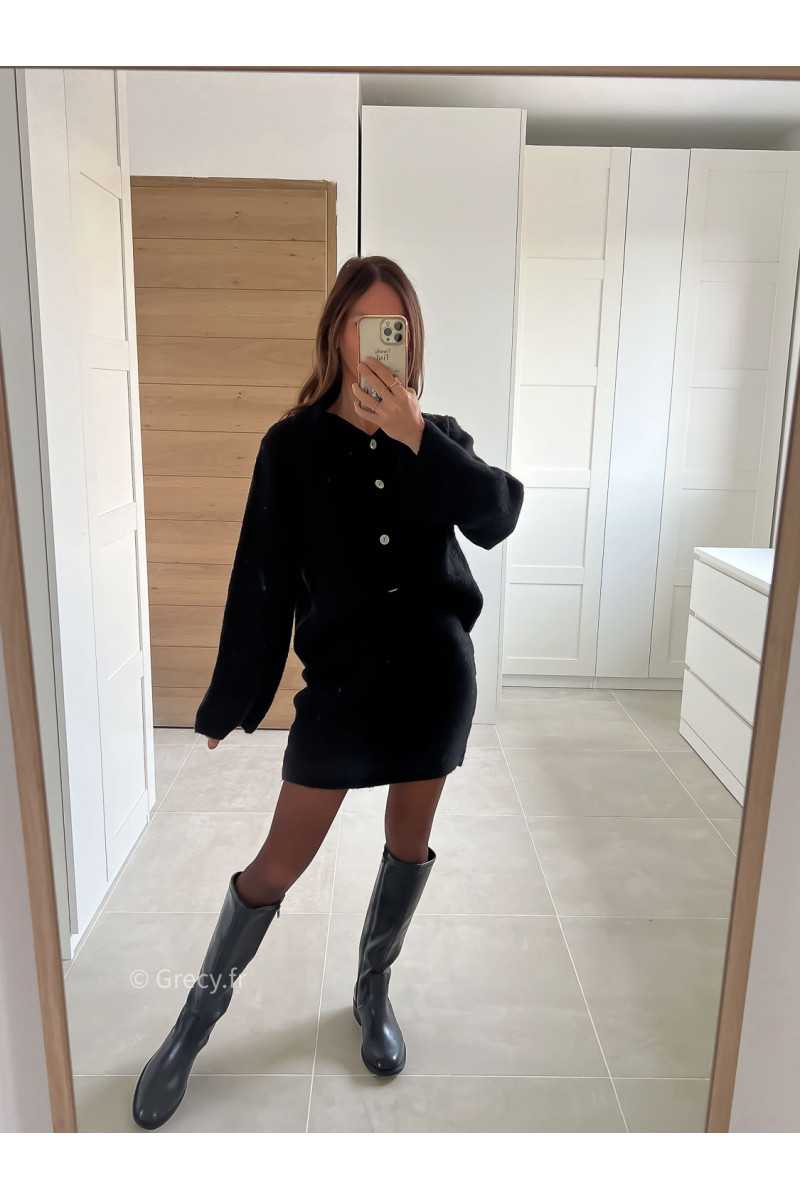 Ensemble maille jupe et gilet laine mode tendance look grecy automne hiver 2024 2025 chaud