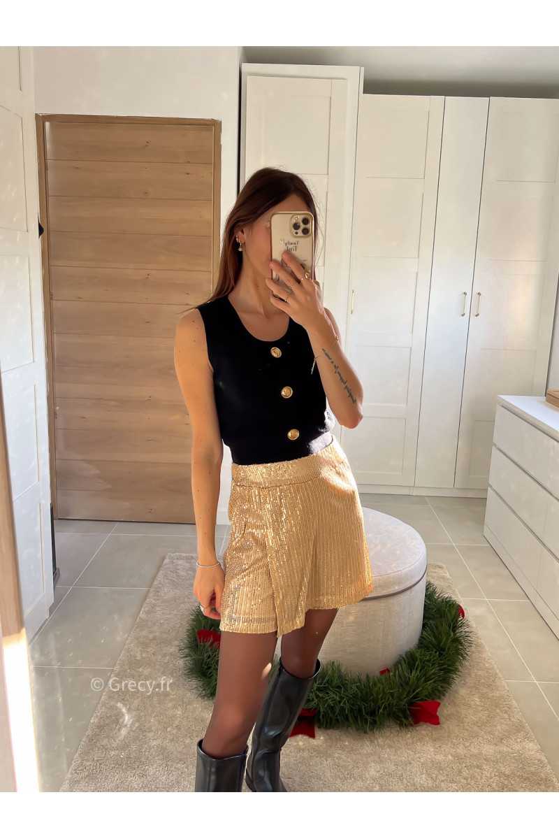 jupe short dorée or sequins pailleté noël fêtes mode tendance look grecy hiver