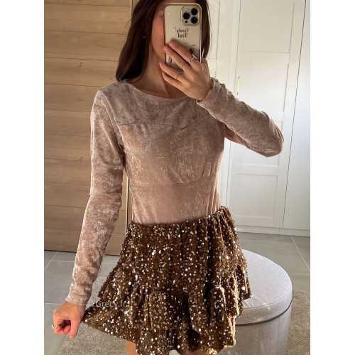 Body velours beige manches longues tenue de fête Noel grecy mode tendance look