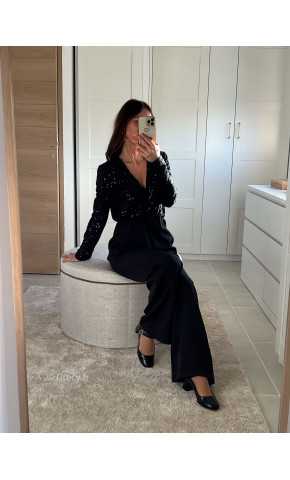 Combinaison Sequins Noire manches longues cache coeur tenue de fête Noel grecy mode tendance look