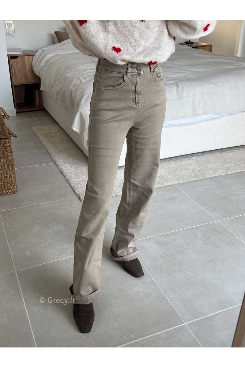 Jean beige wide leg taille haute confortable grecy mode tendance intemporel