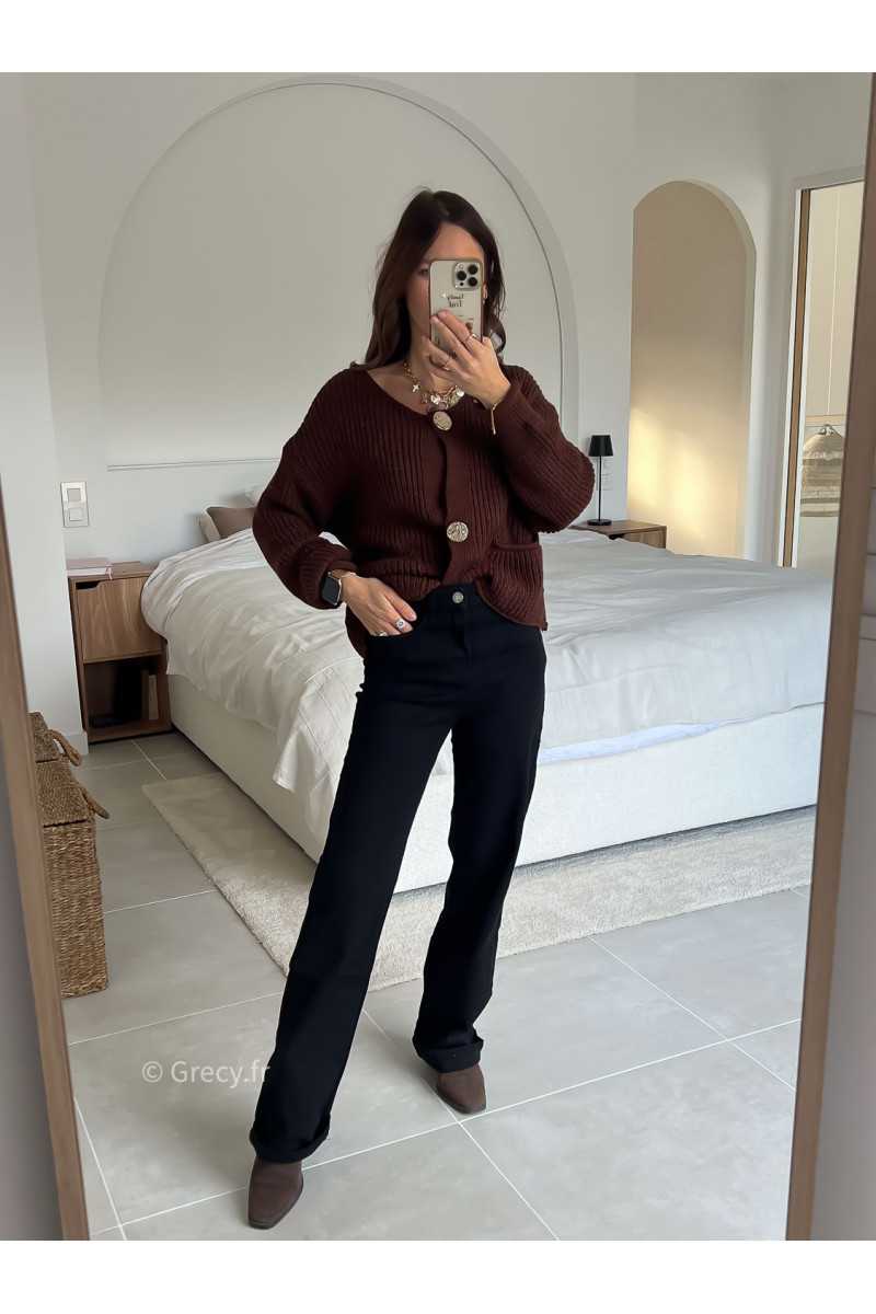 Jean noir wide leg taille haute confortable grecy mode tendance intemporel
