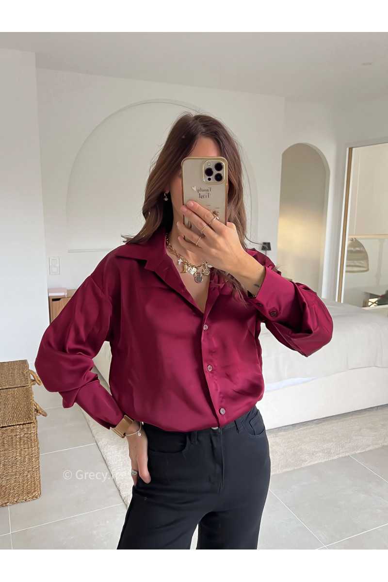 chemise satinée bordeaux manches longues chic mode tendance look grecy