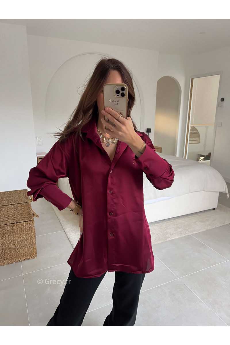 chemise satinée bordeaux manches longues chic mode tendance look grecy