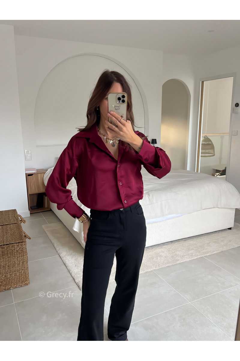 chemise satinée bordeaux manches longues chic mode tendance look grecy