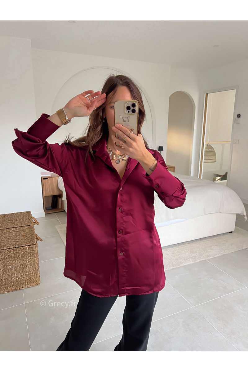 chemise satinée bordeaux manches longues chic mode tendance look grecy