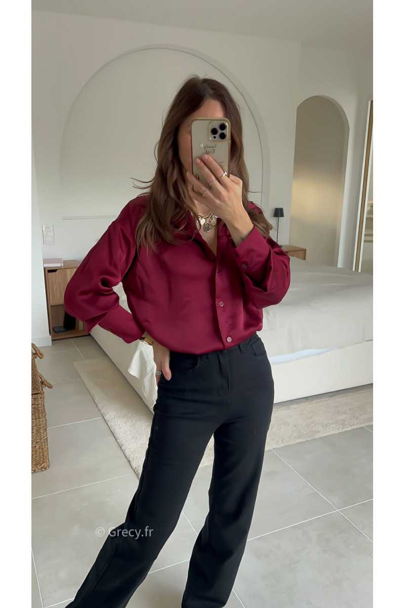 chemise satinée bordeaux manches longues chic mode tendance look grecy