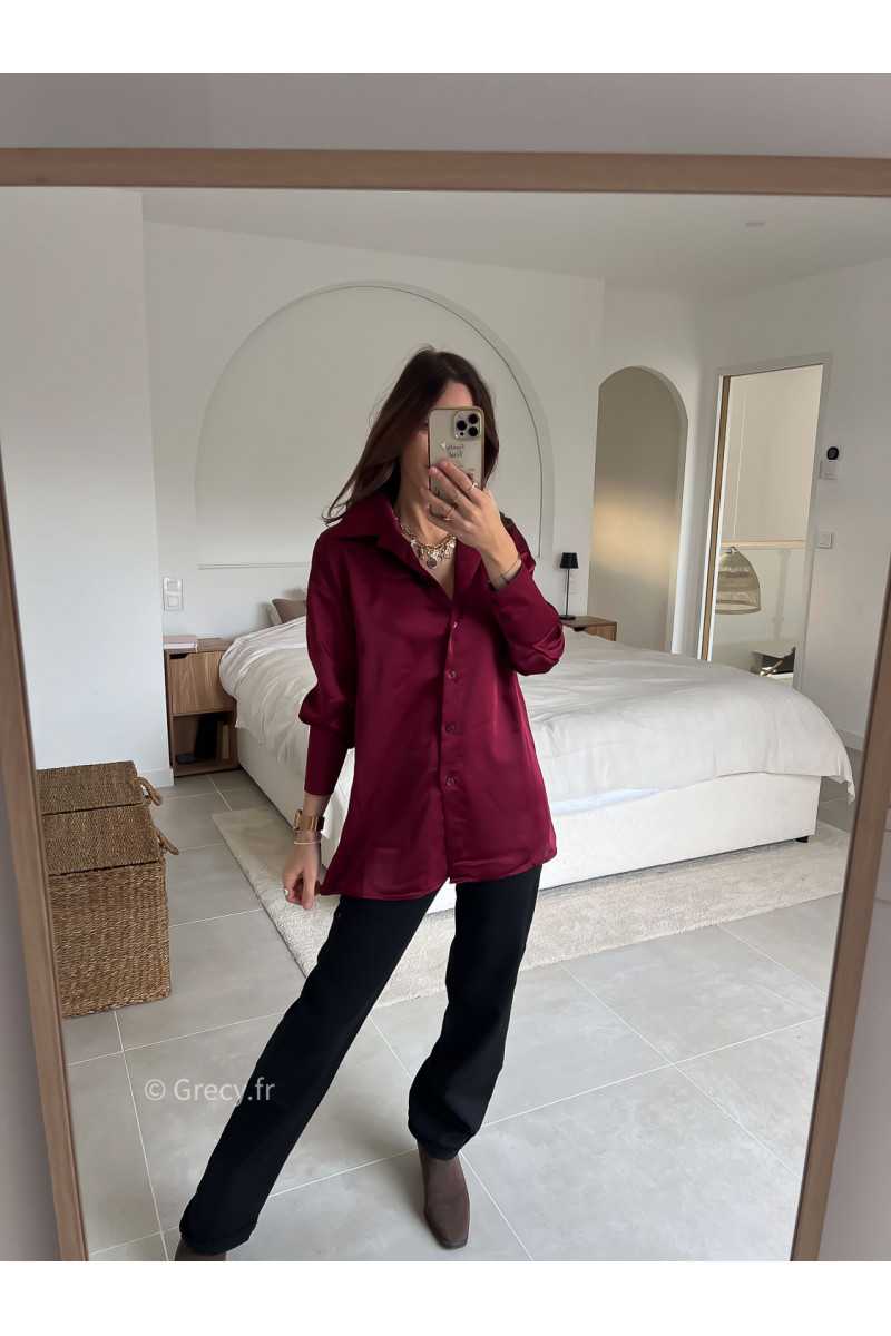 chemise satinée bordeaux manches longues chic mode tendance look grecy