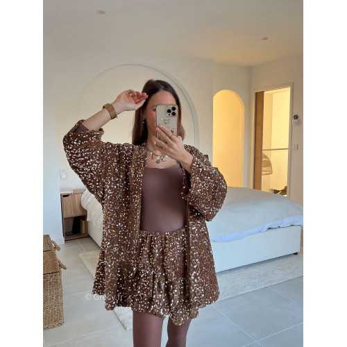 veste blazer sequins marron chocolat camel pailleté fêtes tendance mode grecy look automne hiver 2024