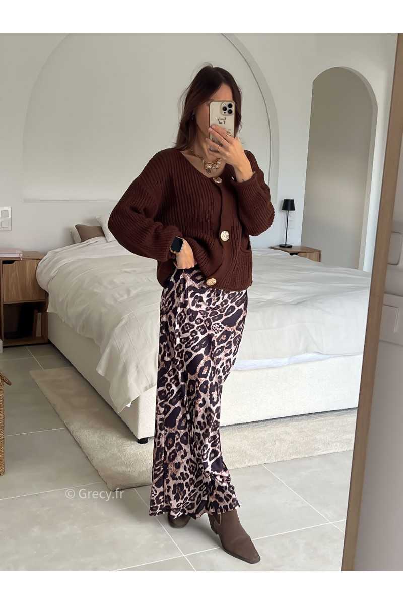 jupe longue leopard satinée tendance mode grecy look automne hiver 2024