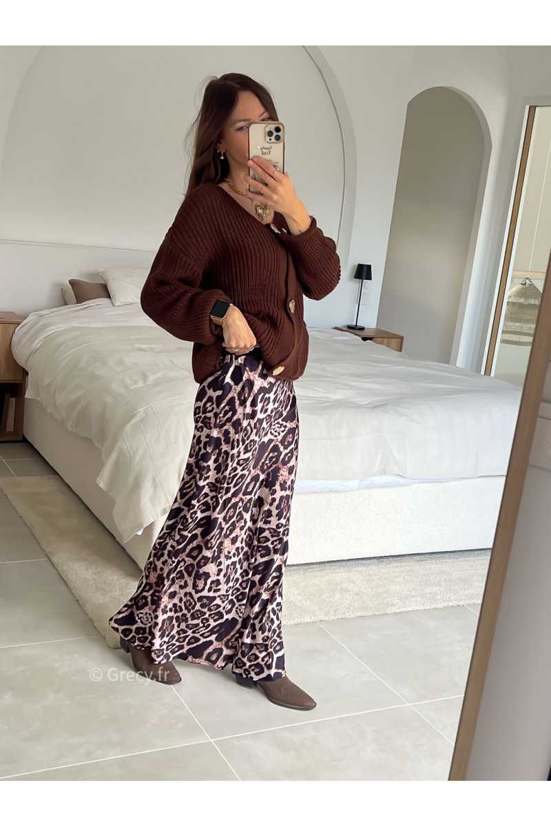 jupe longue leopard satinée tendance mode grecy look automne hiver 2024
